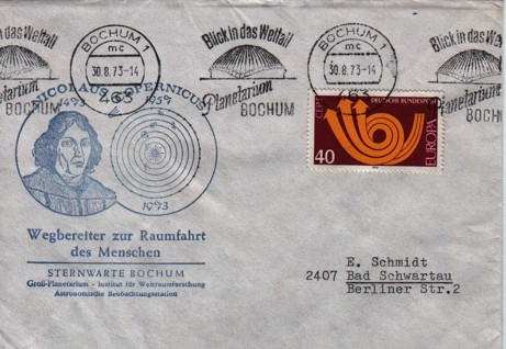 Briefumschlag mit Sonderstempel: Planetarium Bochum 1973